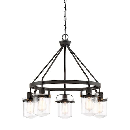 Designers Fountain Jaxon 5 Light Industrial Oil Rubbed Bronze with Clear Glass Shades Chandelier For Dining Rooms 90685-ORB